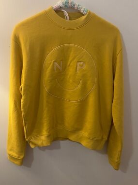 Men's Yellow Crewneck Sweater with Embossed Smiley